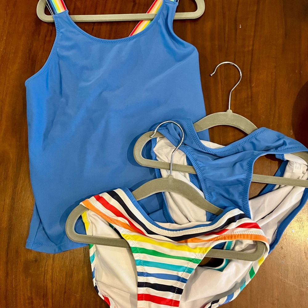 Primary Blue Swimsuit with Rainbow Straps